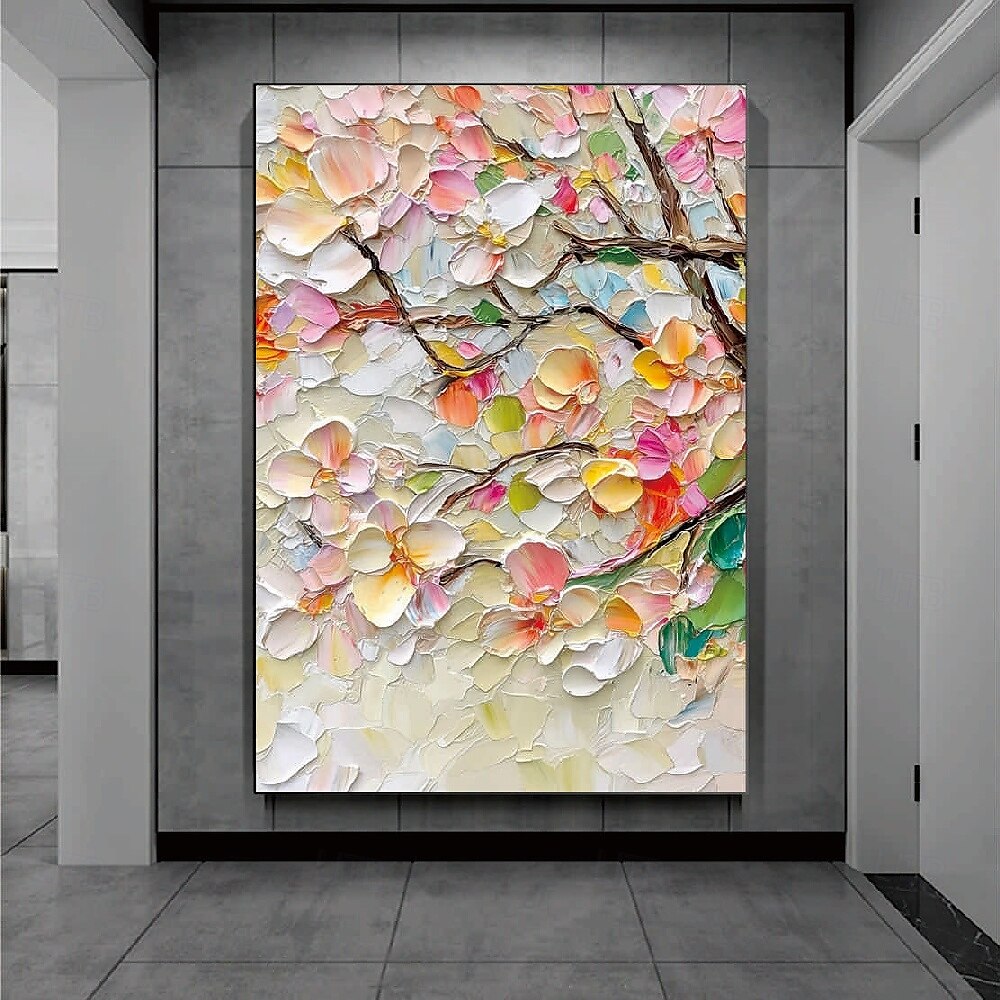 reines großes handgemaltes Blumenölgemälde handgemaltes Wildblumengemälde handgemachte 3D-Textur blühendes Blumengemälde auf Leinwand zusätzliche Flora-Malerei Wandkunst botanische Malerei 2025 - $91.99 –P1