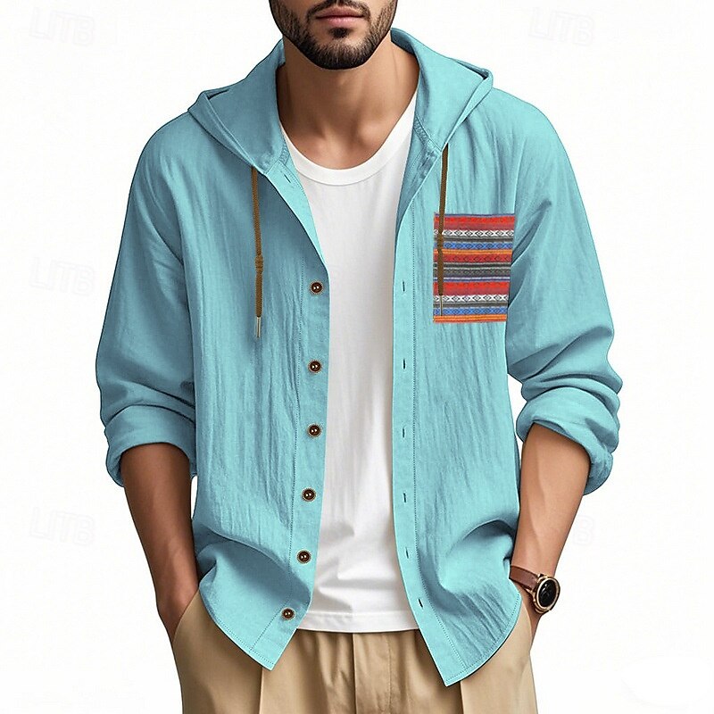 Herren Knopfhemd Einfach Urlaub Straße Schwarz Weiß Khaki Grau Langarm Mit Kapuze Frühling & Herbst Bekleidung Button-Down 2025 - $26.99 –P10