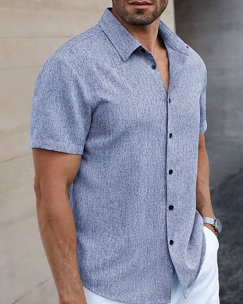 Men's Shirt Summer Shirt Casual Shirt Beach Shirt Button Up Shirt Blue Green Deep Blue khaki Beige Short Sleeve Plain Lapel Vacation Hawaiian Clothing Apparel Polyester Fashion Casual Comfortable 2026 - $29.99 –P3