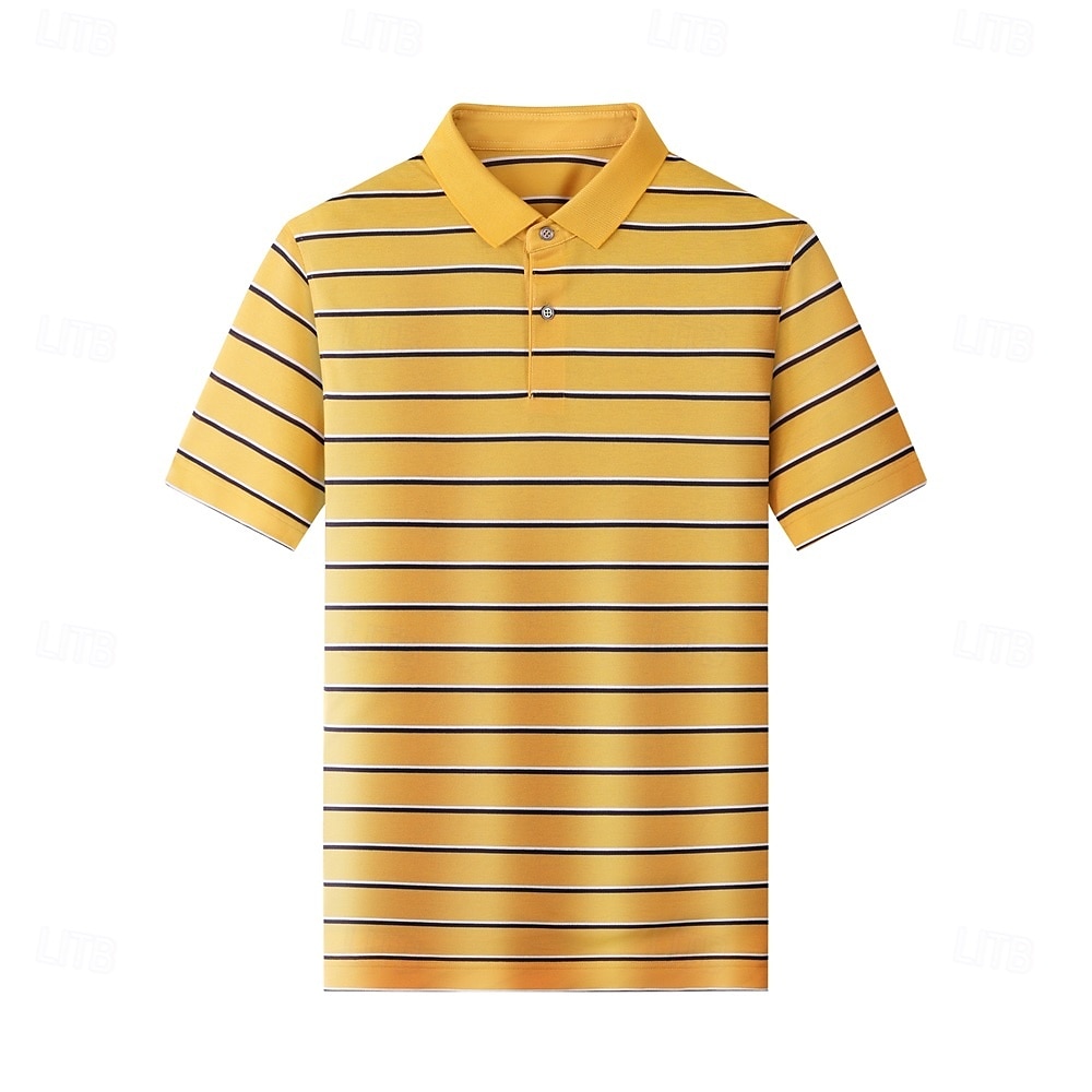 heren zijden mix zakelijk casual revers korte mouw kantoor oud geld stijl horizontale strepen knopen zomer geel roze blauw 2025 - $40.99 –P10
