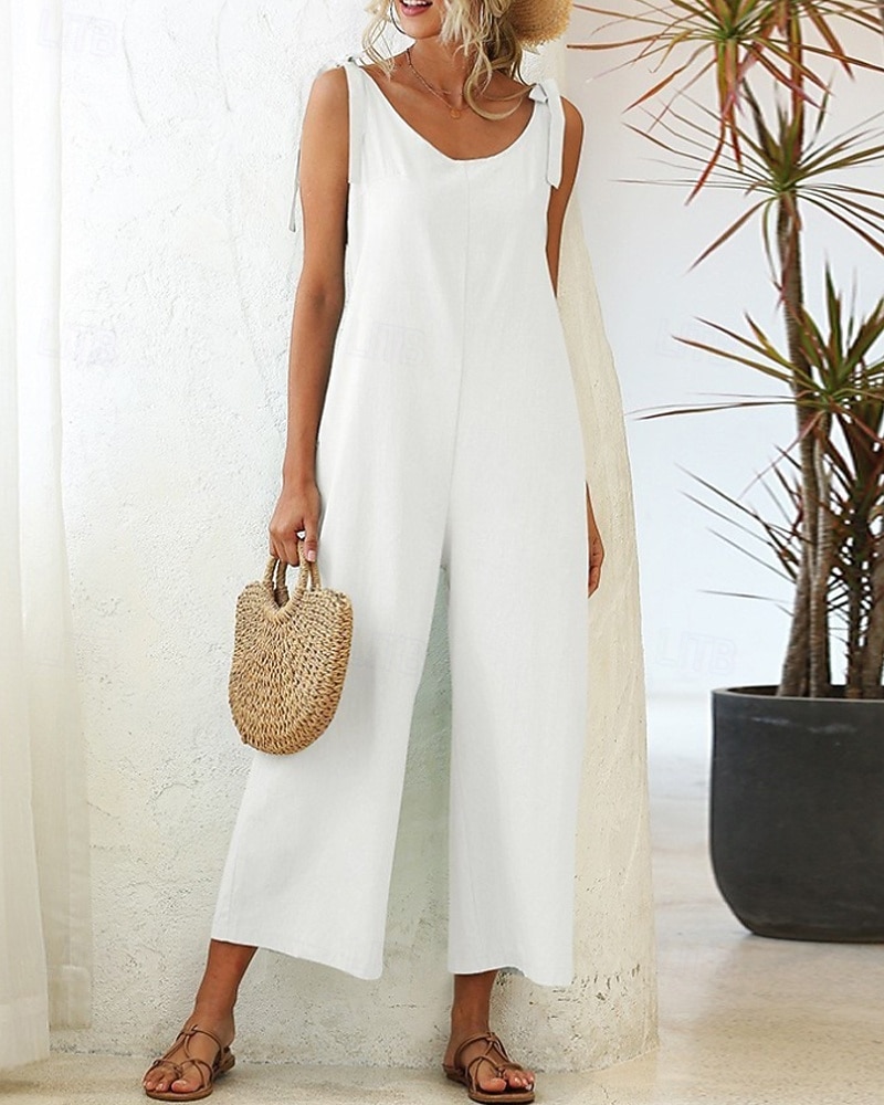 Women's Normal Dungarees Jumpsuit Streetwear Solid Color Sleeveless V Neck Backless Pocket Street Daily Regular Fit Black White Light Green Summer 2026 - $24.99 –P7