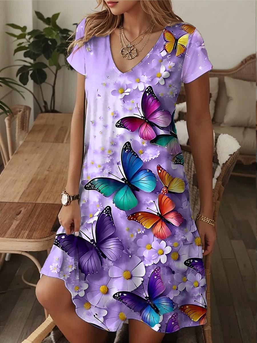 Women's Mini Dress A Line DressT Shirt Dress Tee Dress Casual Vacation Daily Regular Fit Graphic Paisley Short Sleeve V Neck Blue Beige Summer Spring 2025 - $23.99 –P3