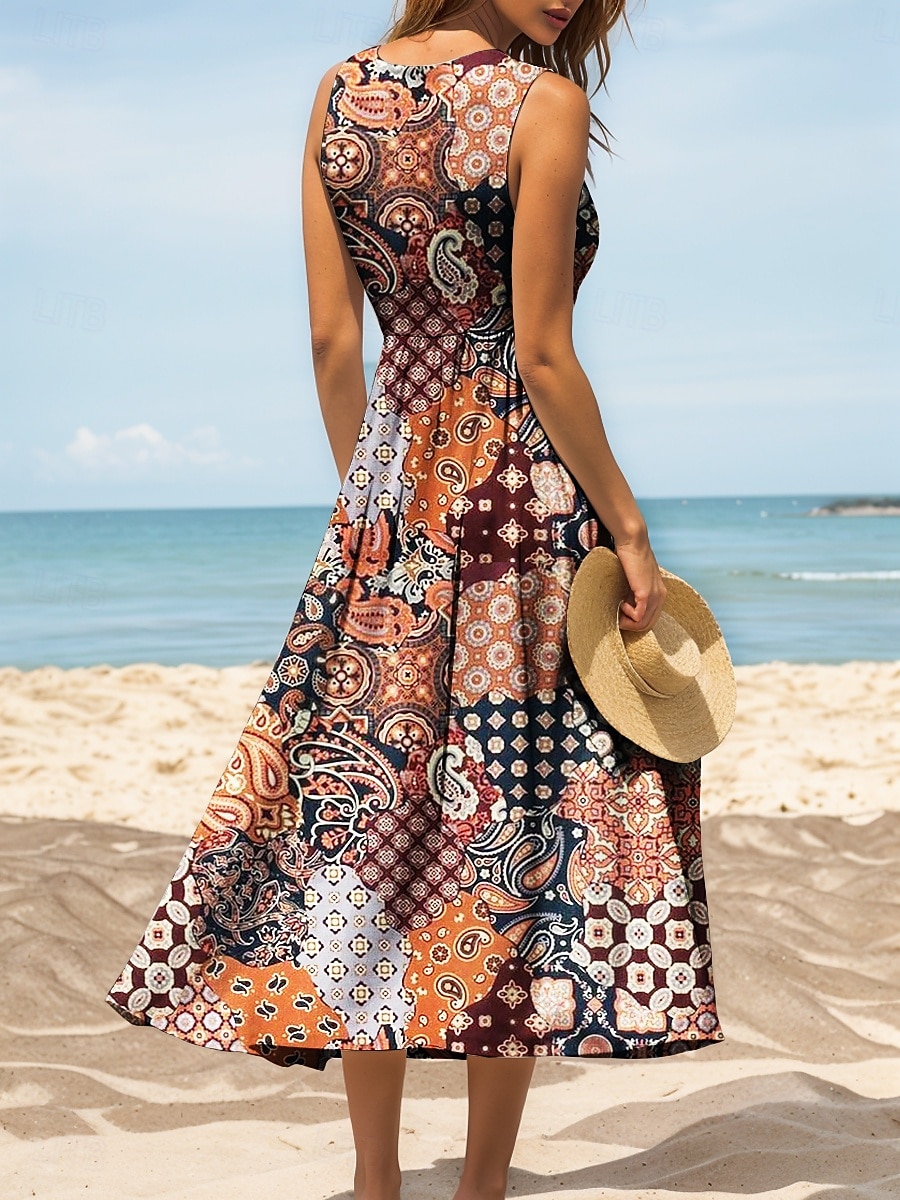 Mujer Vestido maxi Vestido de verano Vestido de una línea Vestido lencero Vestido plisado Vacaciones Casual Boho Playa Ajuste regular Graphic Cosecha Bohemio Sin Mangas Escote en U Camiseta con 2025 - $35.99 –P2
