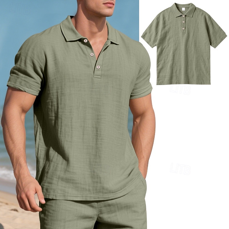Miesten Polo Golfpaita liiketoiminta Kausaliteetti Classic Lyhythihainen Muoti Yhtenäinen väri Napit Tasku Kesä Kevät Normaali Musta Valkoinen Laivaston sininen Apila Khaki Vaalean sininen Polo 2025 - $18.99 –P2