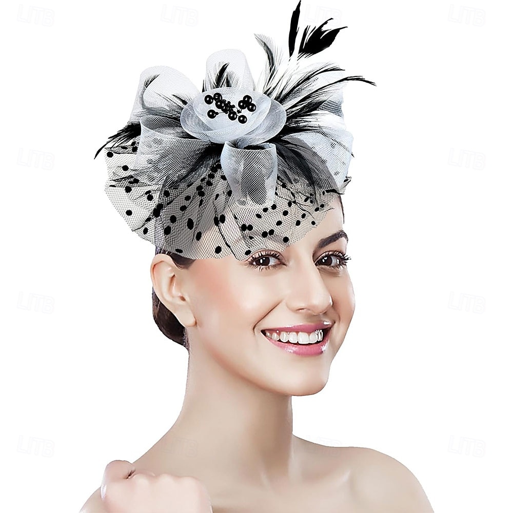 غطاء للرأس ريشة صاف قبعة فيدورا زفاف حفلة ليلية حفلة شاي سباق خيول كوكتيل عتيق لطيف مع ريش خوذة أغطية الرأس 2025 - $48.99 –P10