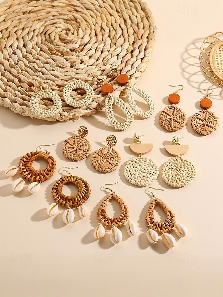 boho shell drop fülbevaló nőknek – kézzel készített rattan kör alakú lógó fülbevaló természetes cowrie kagylóval, könnyű tengerparti ékszerek nyári vakációhoz és tengerparti ruhák 2025 - $7.99 –P5