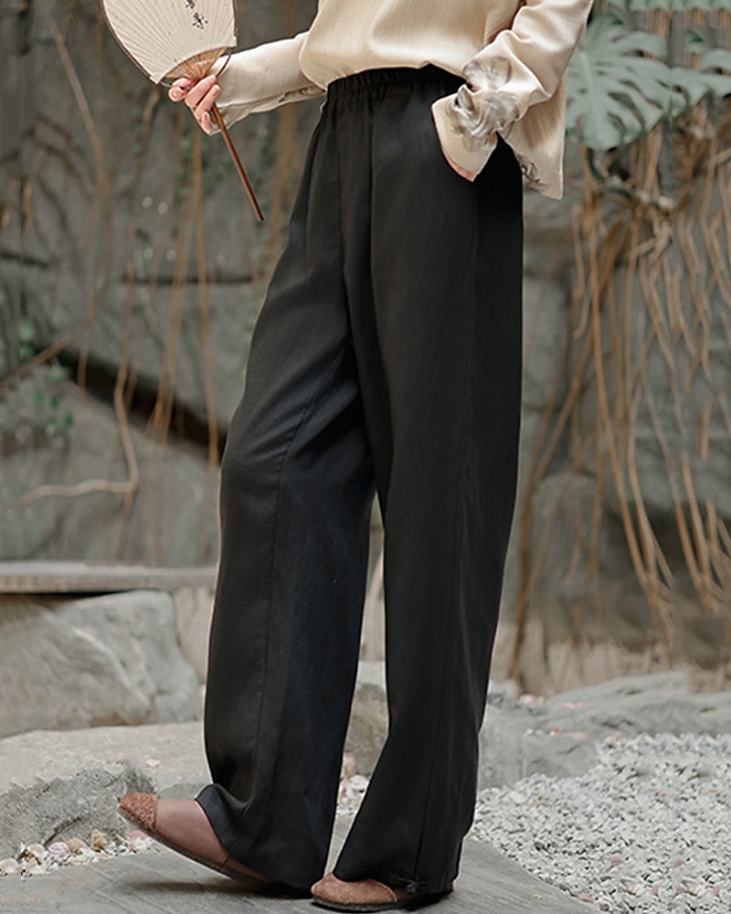 Per donna Gamba larga Pantaloni in cotone e lino Pantaloni Vacanza Moda Lunghezza alla caviglia Misura del girovita medio Semplice Elastico in vita Traspirante Confortevole Micro-elastico Streetwear del 2025 a $47.99 –P9