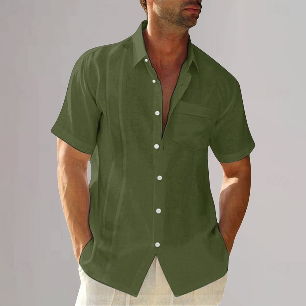 Per uomo Camicia in cotone e lino Semplice Vacanza Nero Bianco Blu marino scuro Blu Manica Corta Collo ripiegato Estate Abbigliamento del 2025 a $25.99 –P9
