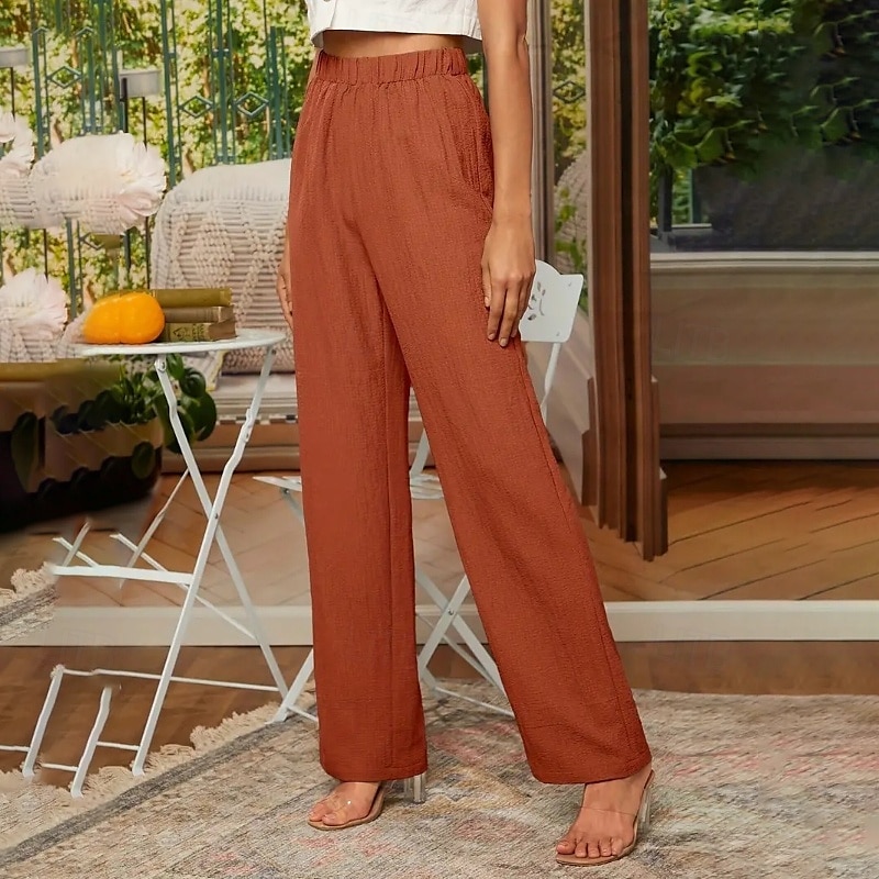 Women's Cotton Linen Pants Slacks Streetwear Casual Full Length Natural Plain Elastic Waist Comfy Comfortable Casual Daily Weekend Grey Navy Black Army Green Summer Regular Fit 2025 - GBP £21.99 –P10