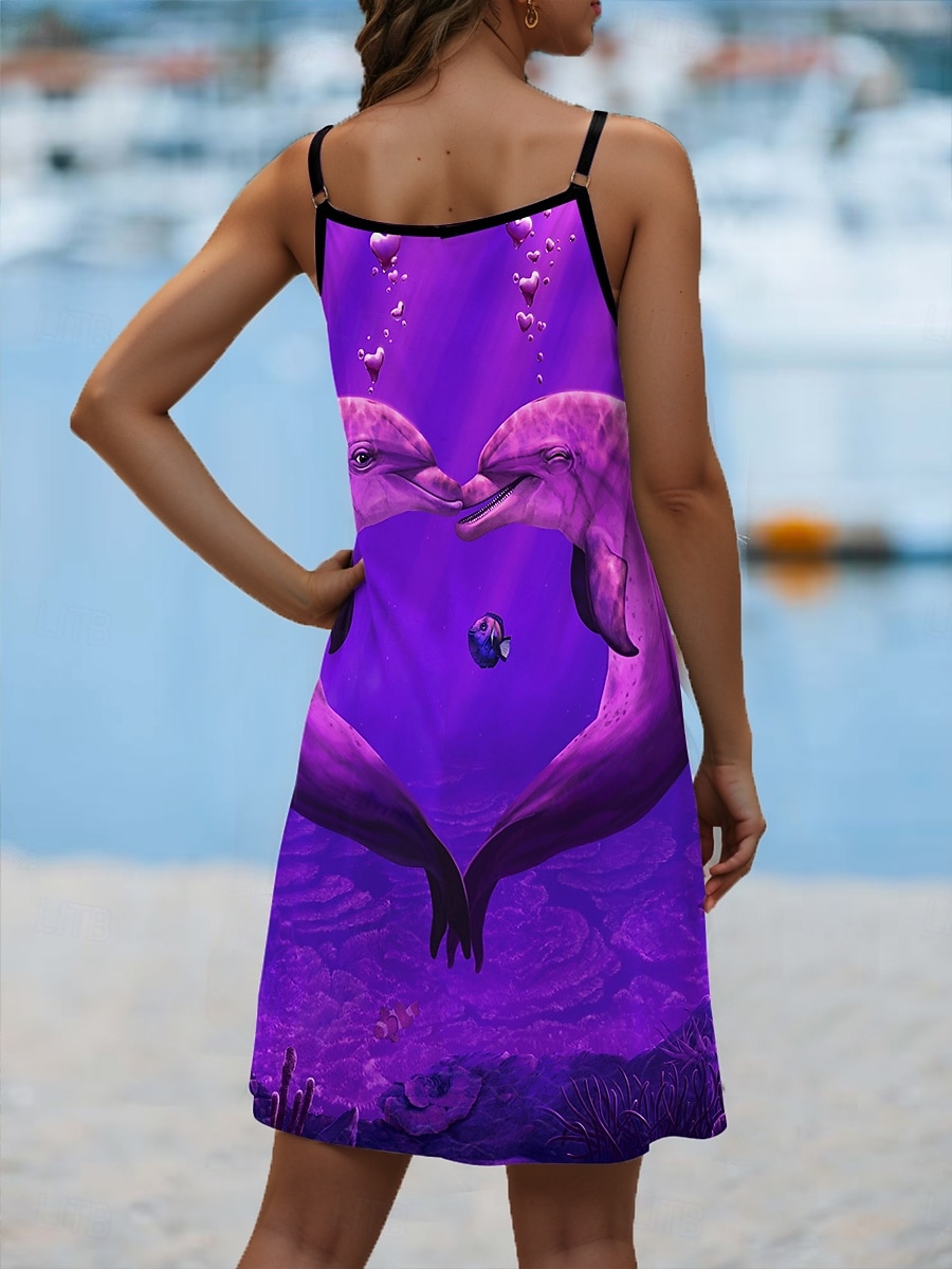 Sea of Hearts di Vincent Hie, mini abito da donna, a trapezio, sottoveste, casual, per uscire, con stampa animalier, senza maniche, scollo a U, viola, estate e primavera. del 2025 a AU $33.63 –P2