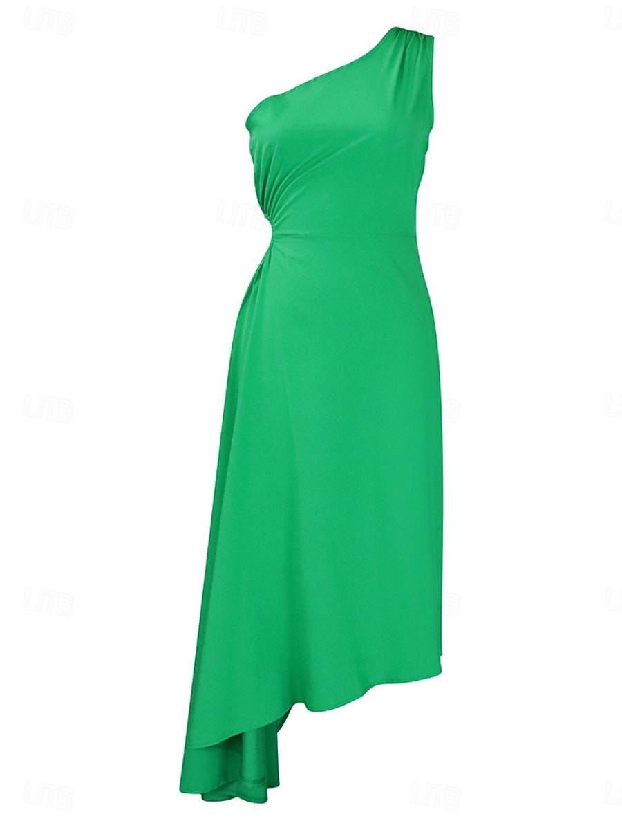 Robe Maxi Femme Robe A Ligne Couleur Unie Robes de Travail Robe Off The Shoulder Formelle Fête de Travail Coupe Régulière Simple Une Épaule Jaune Rouge Vert Été Printemps de 2025 ? $39.99 –P6