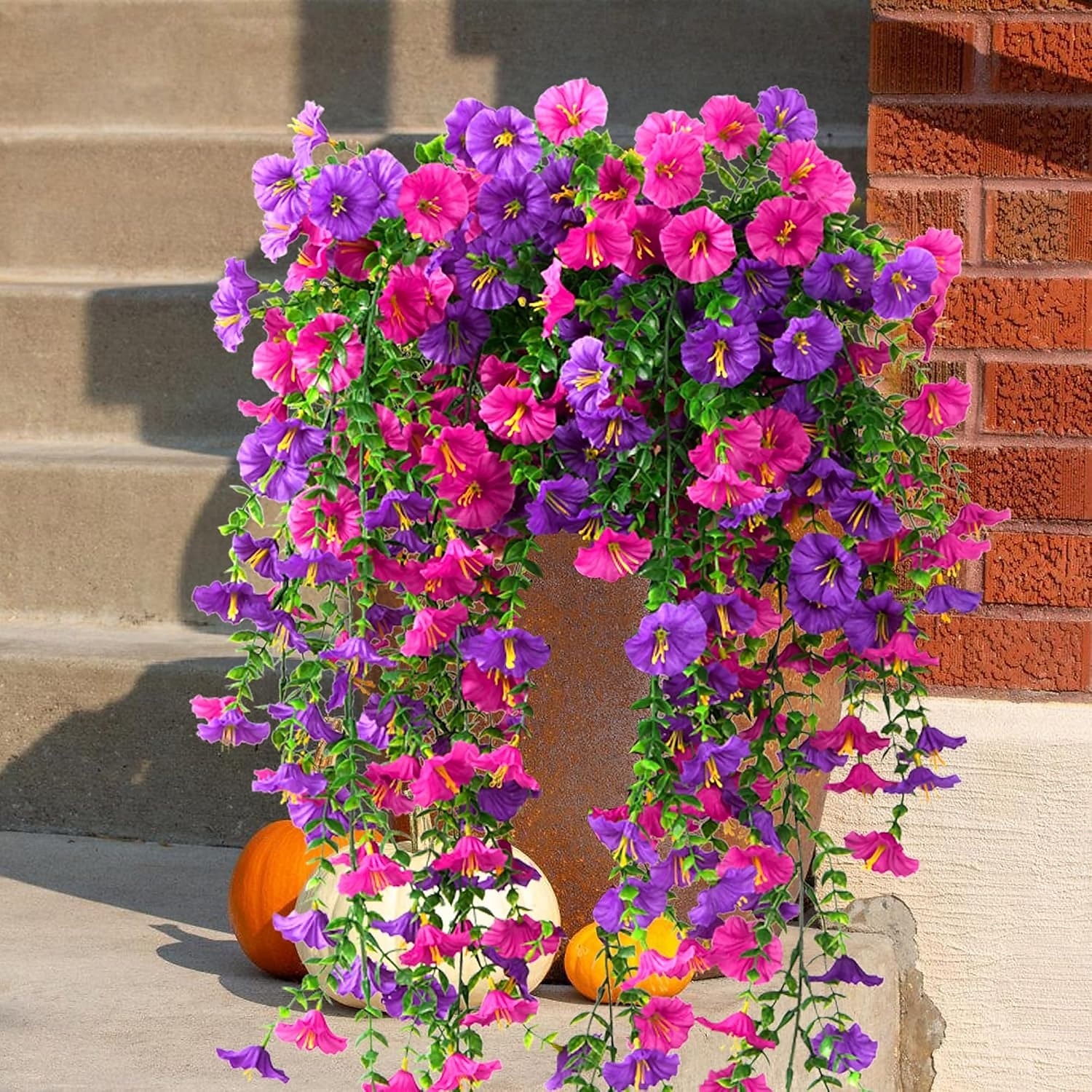 5ks umělých závěsných svlačecových květin pro venkovní UV odolné umělé petúnie realistické falešné hedvábí dlouhé liány svlačec eukalyptus pro venkovní vnitřní květináč veranda terasa domácí dekorace mix 2026 - $27.99 –P5