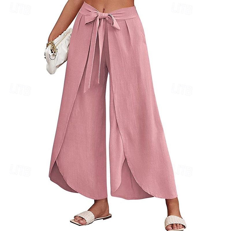 Per donna Pantaloni in cotone e lino Pantaloni Eleganti Casual Lunghezza intera Naturale Semplice Elastico in vita All'aperto Confortevole Streetwear Uscire Aalbicocca Giacinto Blu cielo chiaro Nero del 2025 a $27.99 –P15