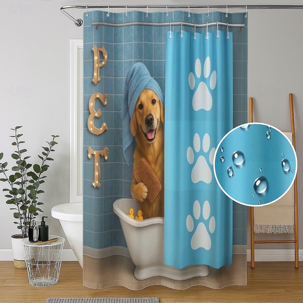 Suihkuverho jossa koukut 180cm*180cm (70"*70") polyesteri pestävä vettähylkivä kuvio kylpyhuoneen kylpyammeen koriste eläin koira 2025 - $19.99 –P6