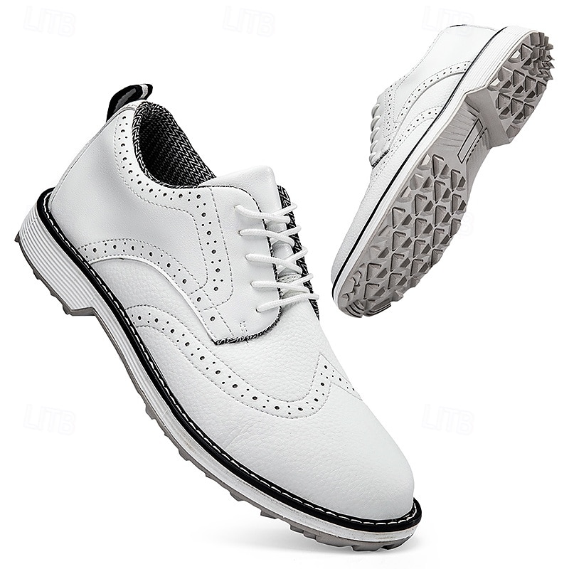 férfi fehér brogue golfcipő – tartós műbőr fűzős tornacipő perforált részletekkel a golf és a sport szerelmeseinek 2025 - $79.99 –P1