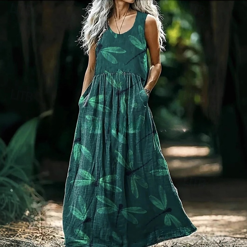 Women's Long Dress Maxi Dress Vintage Dress Boho Dress Print Dress Western  Dress Vintage Fashion Classic Outdoor Vacation Holiday Regular Fit Flower  Sleeveless Crew Neck Blue Orange Dark Gray Summer 2026 - 26.99