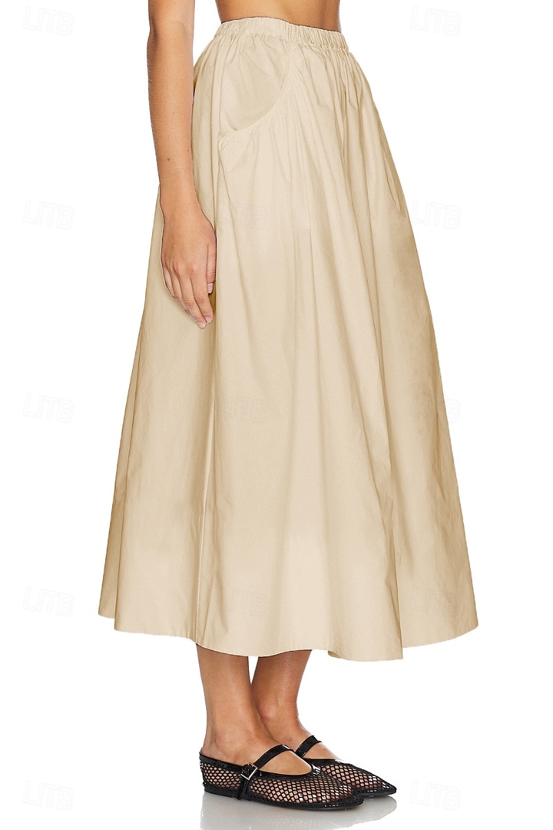 Femmes Jupe Évasé Mode Maxi Taille Basse Jupes Uni Avec Poches Micro-Élastique Vacances Rue Noir Blanche Champagne Beige Été Mélange Lin-Coton de 2025 ? $25.99 –P18