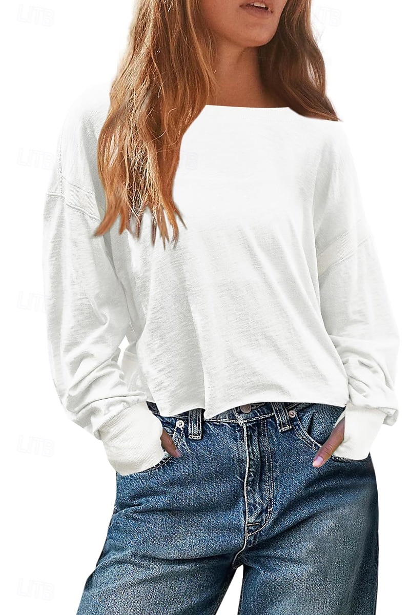 Damen Bluse Oberteil mit Ösen Einfach Modern Lässig Langarm Rundhalsausschnitt Normale Oberteile Täglich Ferien Ausgehen Ausschnitt Weiß Dunkelgray Aprikose Sommer 2025 - $28.99 –P9