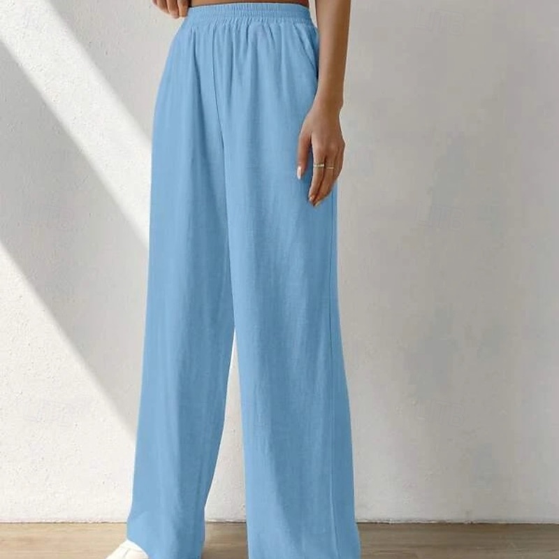 Women's Cotton Linen Pants Slacks Streetwear Casual Full Length Natural Plain Pocket Elastic Waist Comfy Comfortable Casual Daily Weekend Apricot Light Sky Blue Black Army Green Summer Regular Fit 2025 - €32.99 –P17