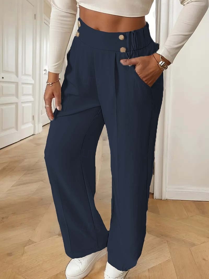Femmes Slacks Mode Chino Longueur complète Taille haute Uni Avec Poches Confortable Doux Non Elastique Bureau / Carrière Décontracté Quotidien Abricot Noir Marine foncé Kaki Printemps, Automne de 2025 ? $19.99 –P9