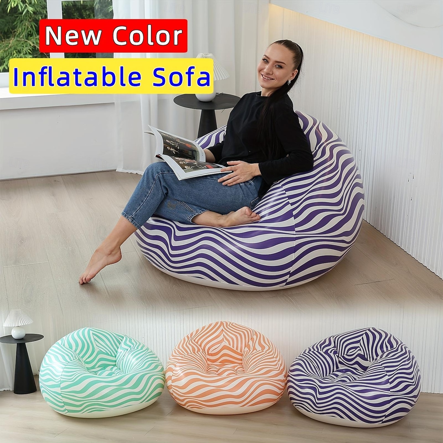 1pc Inflatable Sofa - Single-Size PVC Zebra Stripe Lounge Chair with Carry Bag Portable Indoor/Outdoor Camping & Home Use Striped Pattern in Multiple Colors Inflatable Furniture 2025 - $57.99 –P5