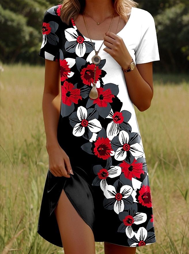 Жен. Мини-платье Повседневное платье Платье-футболка Сарафан Платье A-силуэта Стиль На каждый день Пляж Стандартный Омбре Цветочный принт Графика С короткими рукавами Вырез под горло 2025 - $23.99 –P5