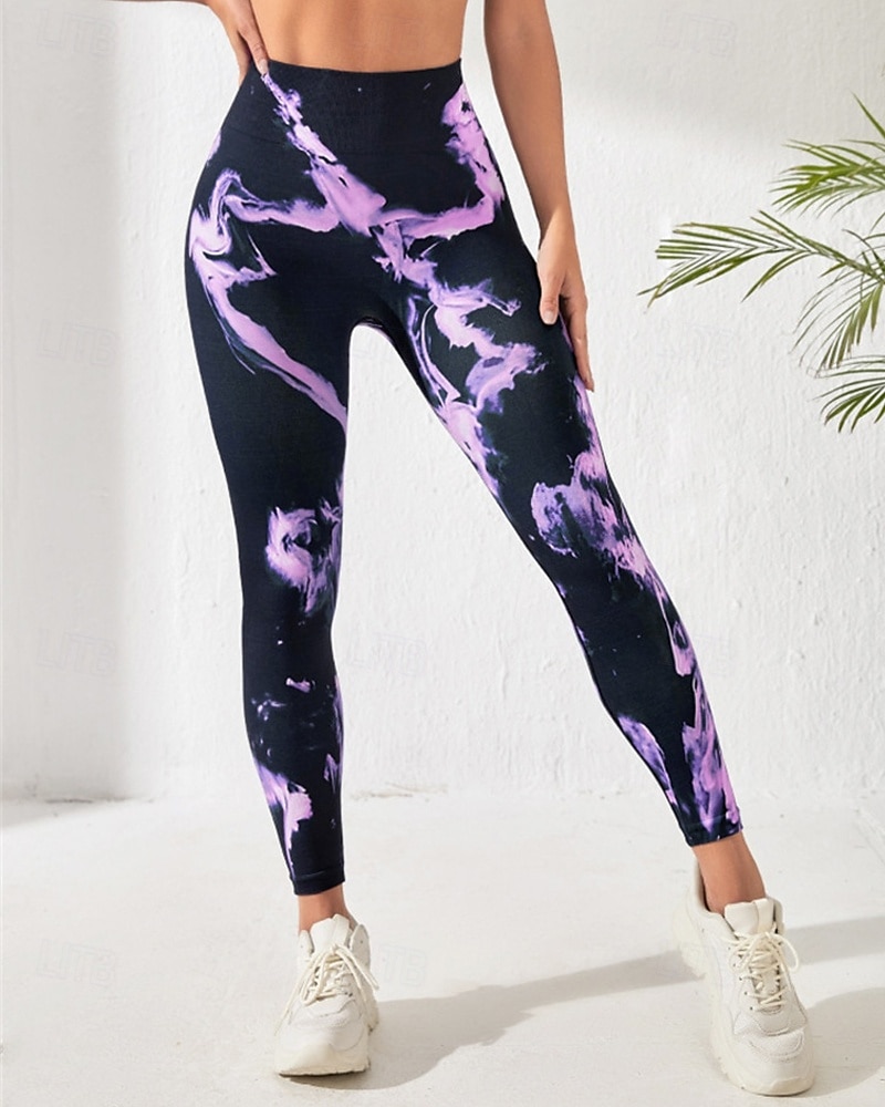 Mujer Pantalones de yoga Mallas Leggings de Yoga Cintura elástica Control de barriga Levantamiento de tope Yoga Entrenamiento de gimnasio Pilates Pantalones Tie-dye Morado Otoño Deportes Ropa de 2025 - $25.99 –P2