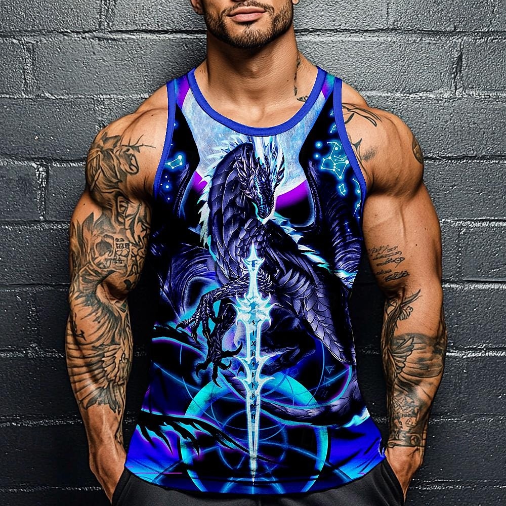 Camiseta sin mangas Dragonblade Nightblade Hi Rez de Ruth Thompson para hombre, con estampado 3D, cuello redondo, estilo urbano, informal, para uso diario, en azul, para verano y primavera. 2025 - $15.99 –P1
