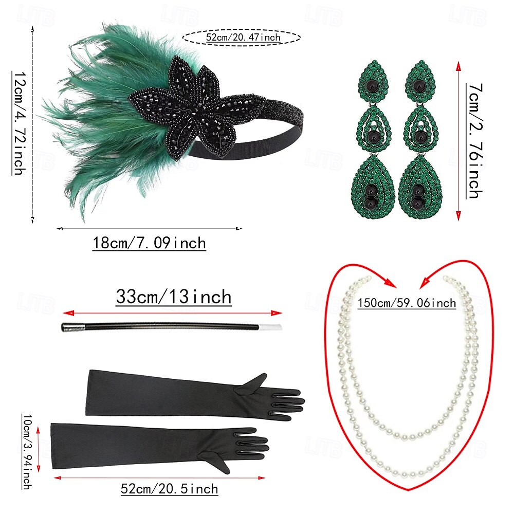 1920-as évek A nagy Gatsby Flapper fejpánt Gyöngyös karkötő Fülbevaló A nagy Gatsby Toll Retro Csillogó glitter Kristály / Strassz Női Farsang Valentin nap Álarcos mulatság Party estélyi viselet 2025 - $23.99 –P5