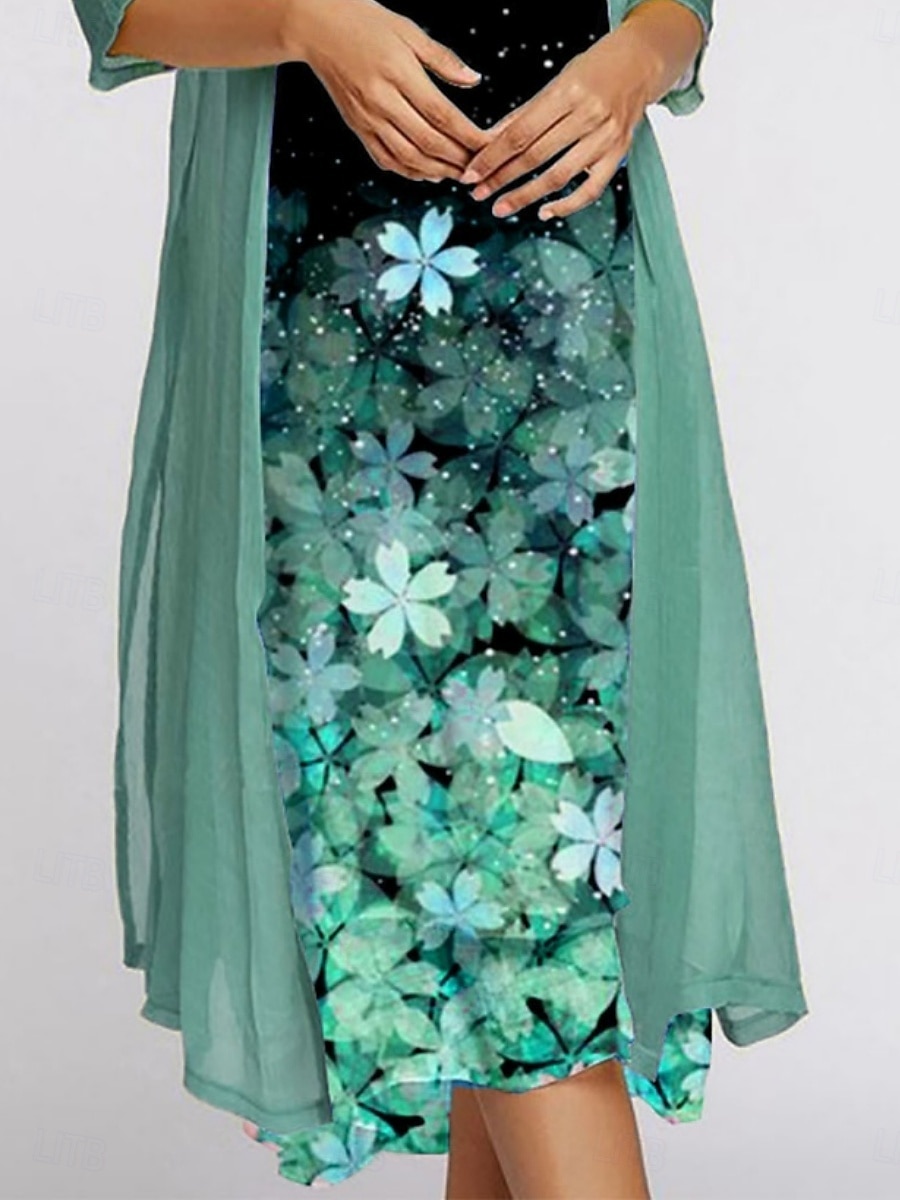 Pentru femei Set de rochii Rochie de vară Casual Floral Imprimeu Rochii Midi Lungime Manșon 3/4 Stil Nautic În aer liber Zilnic Roz Îmbujorat Albastru piscină Trifoi Vară Primăvară Fit regulat 2025 - $36.99 –P3