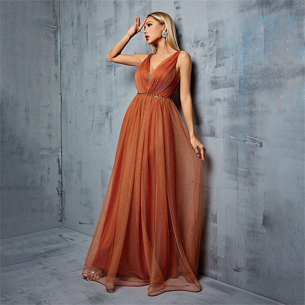 Vestidos de Quinceanera em A Vestido Elegante Apresentação Casamento Comprimento de Chão Sem Mangas Decote em V Chiffon com Pregas de 2025 por $89.99 –P2