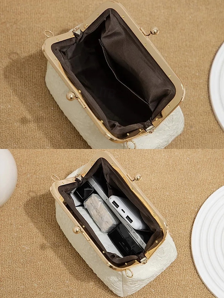 dámská vintage kabelka s perleťovou rukojetí – elegantní saténová crossbody kabelka s texturou na svatby, večírky a formální události 2025 - $18.99 –P7