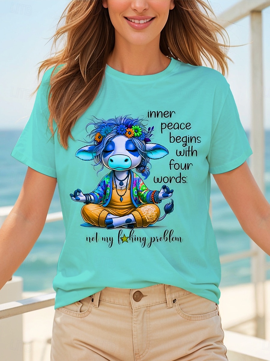 Pentru femei Tricou Grafic Vacă Scrisă Casual La modă Manșon scurt Stil Nautic Rotund Topuri obișnuite Zilnic Imprimeu Roz Îmbujorat Mov Trifoi Vară 2025 - $19.99 –P5