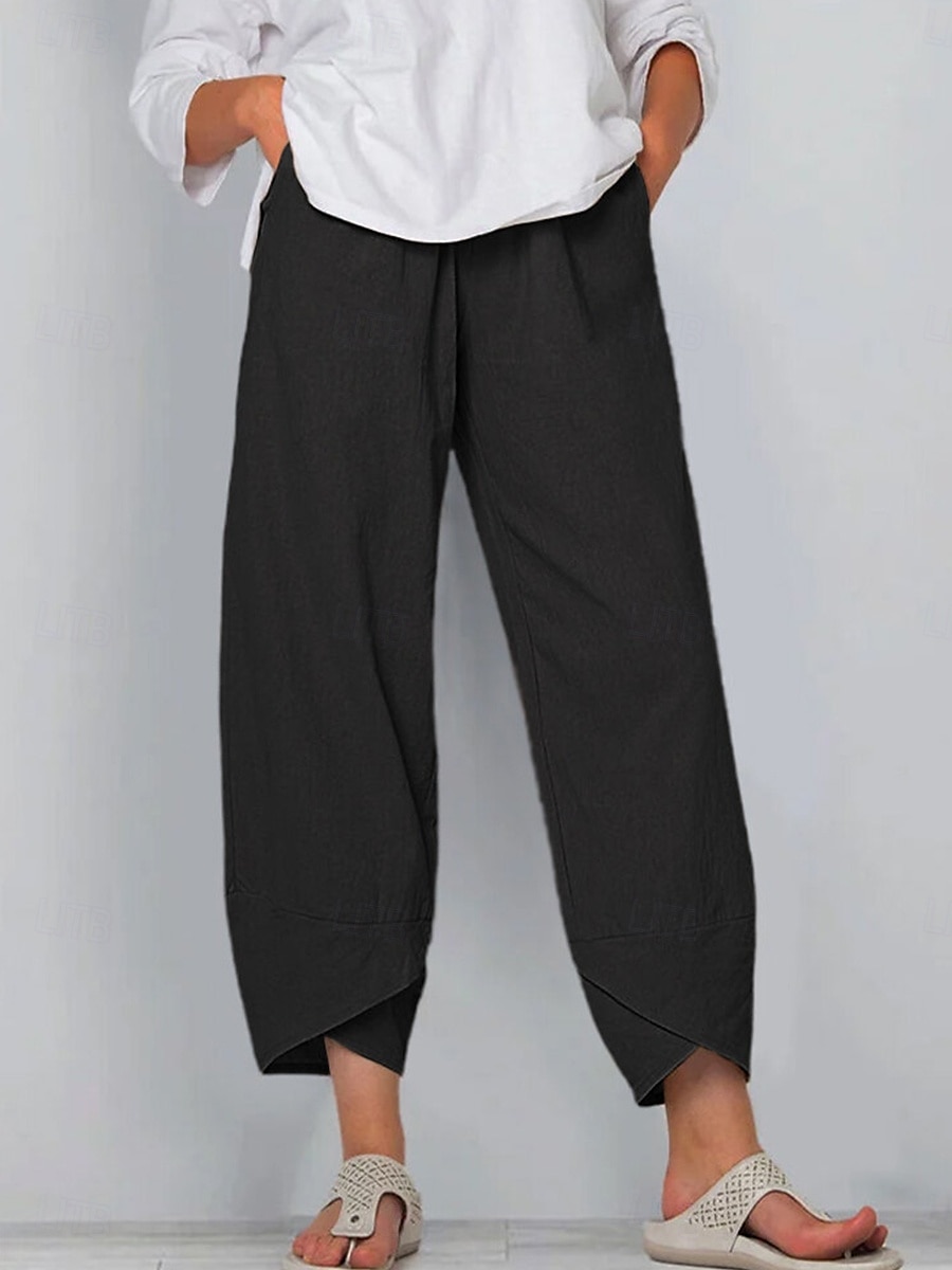 Pantaloni in Cotone Lino per Donna Pantaloni Baggy Chinos Simile Lino Moda Base Lunghezza Completa Vita Media Tasche Semplici Coulisse Comfort All'aperto Micro-elastico Vacanza Strada Quotidiano del 2025 a $18.99 –P4
