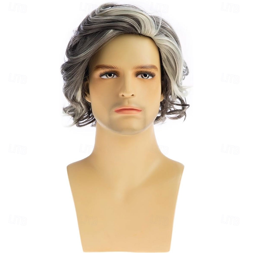 2026年 メンズ グレーウィッグ ショート カーリー グレー レイヤードウィッグ ハロウィン コスプレ アニメ コスチューム パーティー  コレクション – $25.99 –P2