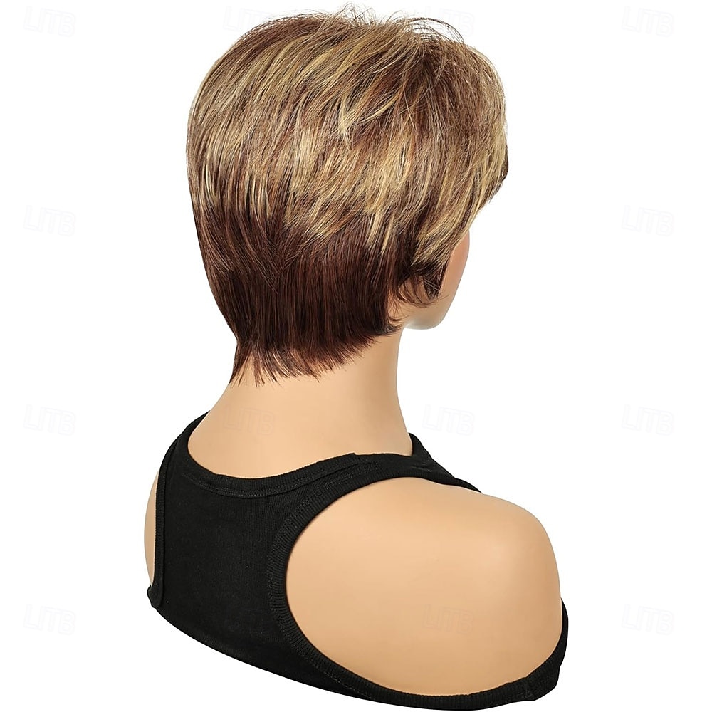 Short Brown Pixie Cut Wig Short Hair Wigs with Bangs Mixed Blonde Highlight Layered Fluffy Synthetic Hair Replacement Wig for Women Halloween Costumes Wigs 2026 - $25.99 –P7
