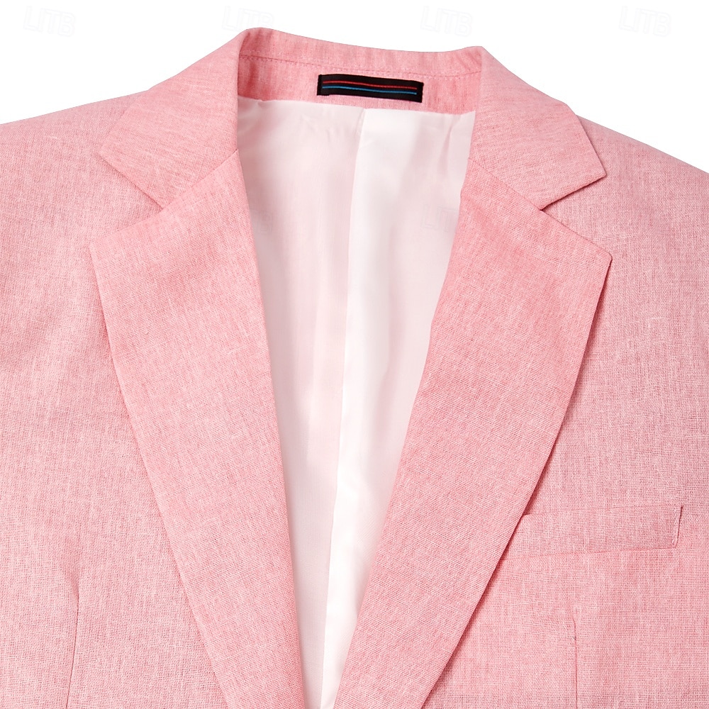Herre Lin Blazer Sport Frakk Motemessig Hverdagslig Sommer Ensfarget Lin Blazer Rosa Lyseblå Salvie Standard Passform Enkeltknapp 2025 - $75.99 –P6