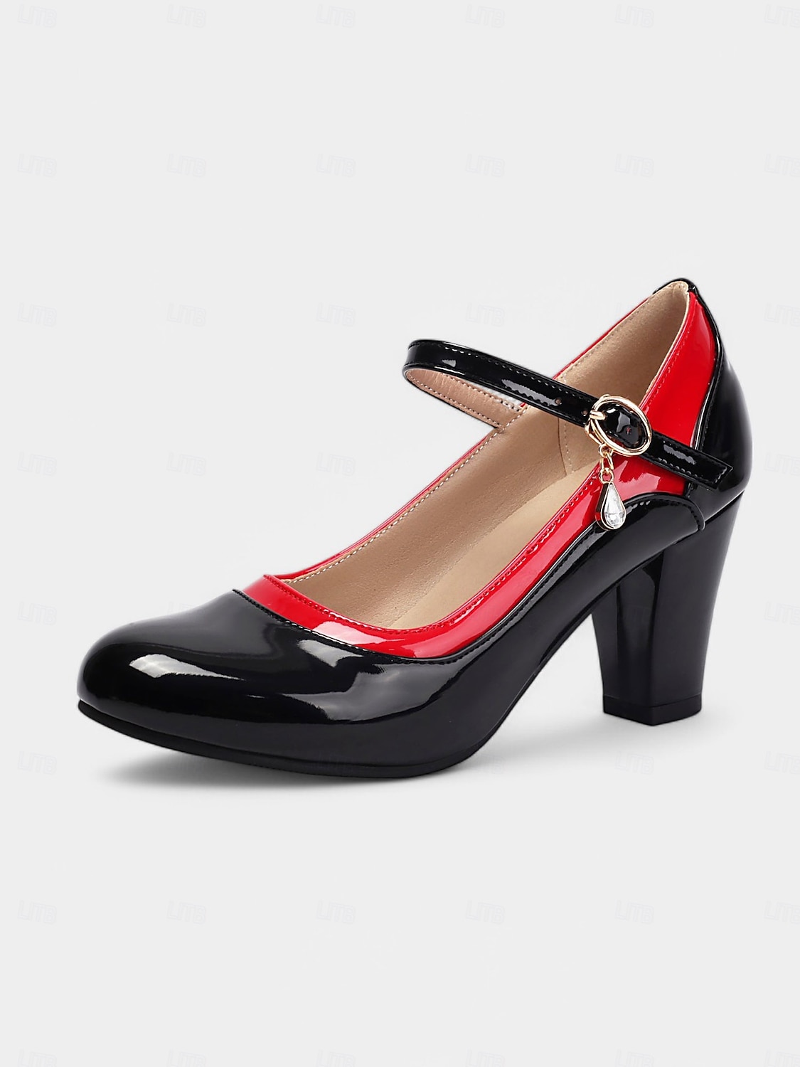női 1950-es évek vintage fekete-piros patentos mary jane sarkú cipők – retro középblokk sarokpumpák bájjal parti- és estélyi viselethez 2025 - $46.99 –P4