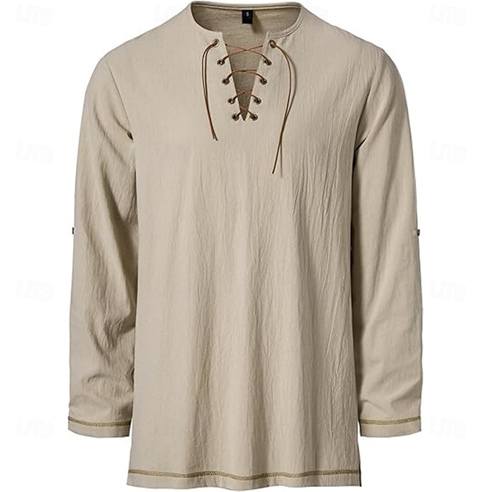 Middeleeuws Renaissance 17e eeuw Gemiddelde Lengte Blouse / overhemd Cosplay kostuum Ridder Viking Keltische ridder Trekkoord Effen Kleur Kostuum Voor heren Piraat Halloween Maskerade Casual 2025 - $28.99 –P20