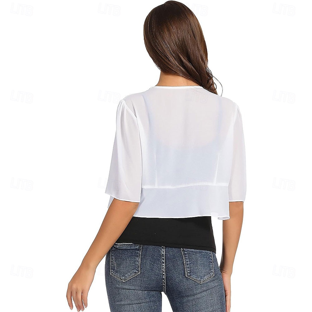 Ženský wrap elegantní ochrana proti slunci krátký rukáv chiffon svatební wrapy s čistou barvou pro svatbu v létě 2025 - $24.99 –P12