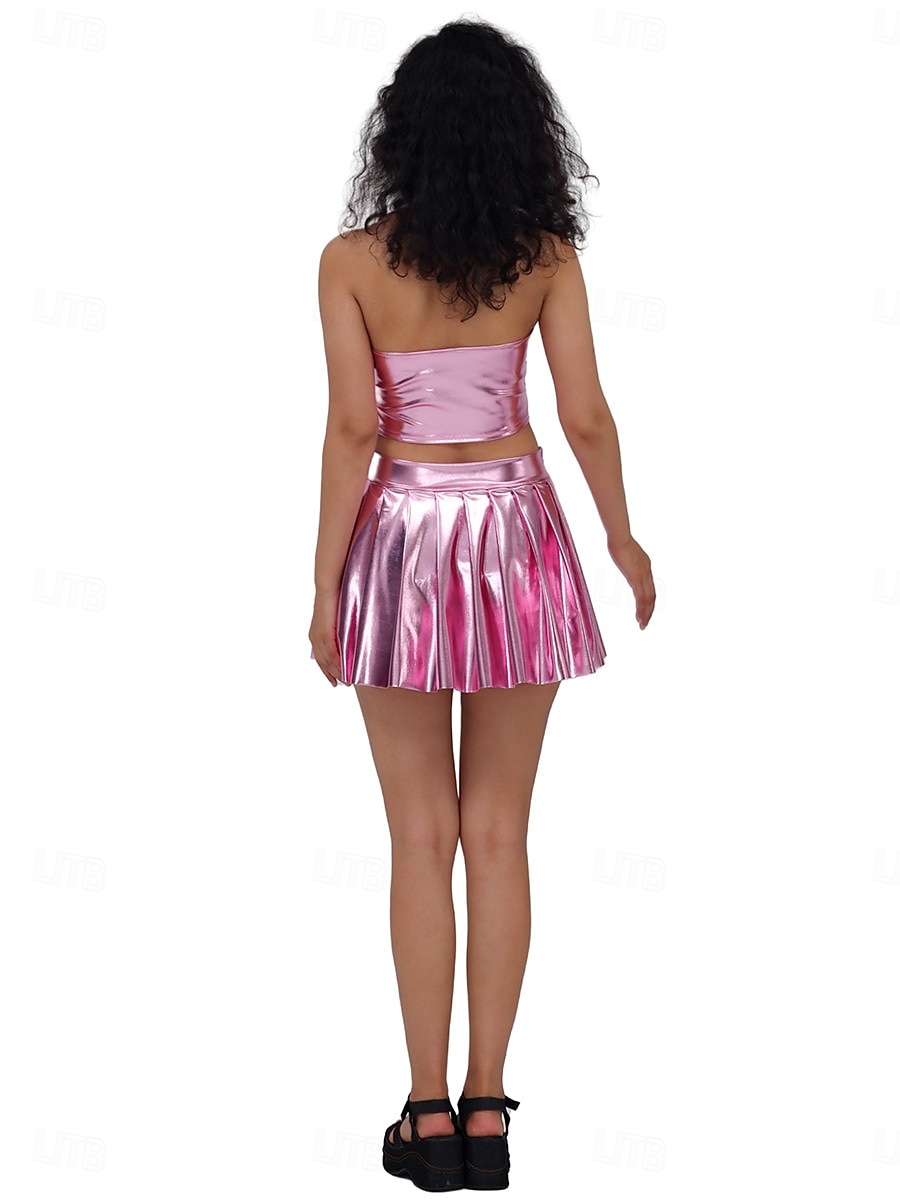 Retro 80. léta Krátký top Disko Lodičkový Lesklý latexový patent Kov Dámské předvečer Všech svatých Karneval Pride Parade Měsíc hrdosti Dospělé Vrchní deska Léto 2025 - $17.49 –P4