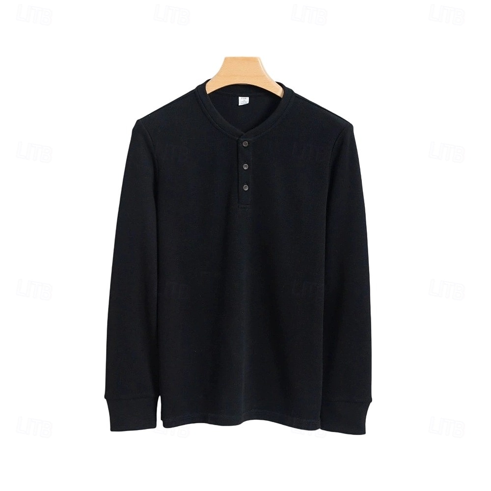 Homens Camiseta Manga Longa Cor Única Neutra Diário Casual Abotoar Henley Escola Casa Trabalho Todas as Estações Verde Escuro Cinzento Escuro Preto Camiseta Henley de 2025 por $27.99 –P19