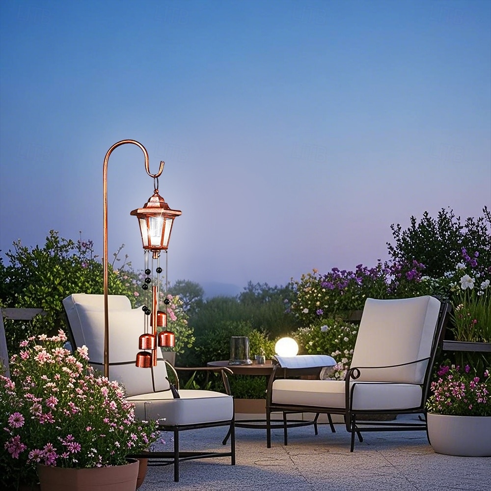 1 db kültéri napelemes szélcsengő függőlámpa pásztorkampóval, udvari kert, park, füves ösvény, tájfény, hangulat dekorációs lámpa 2026 - $35.99 –P6