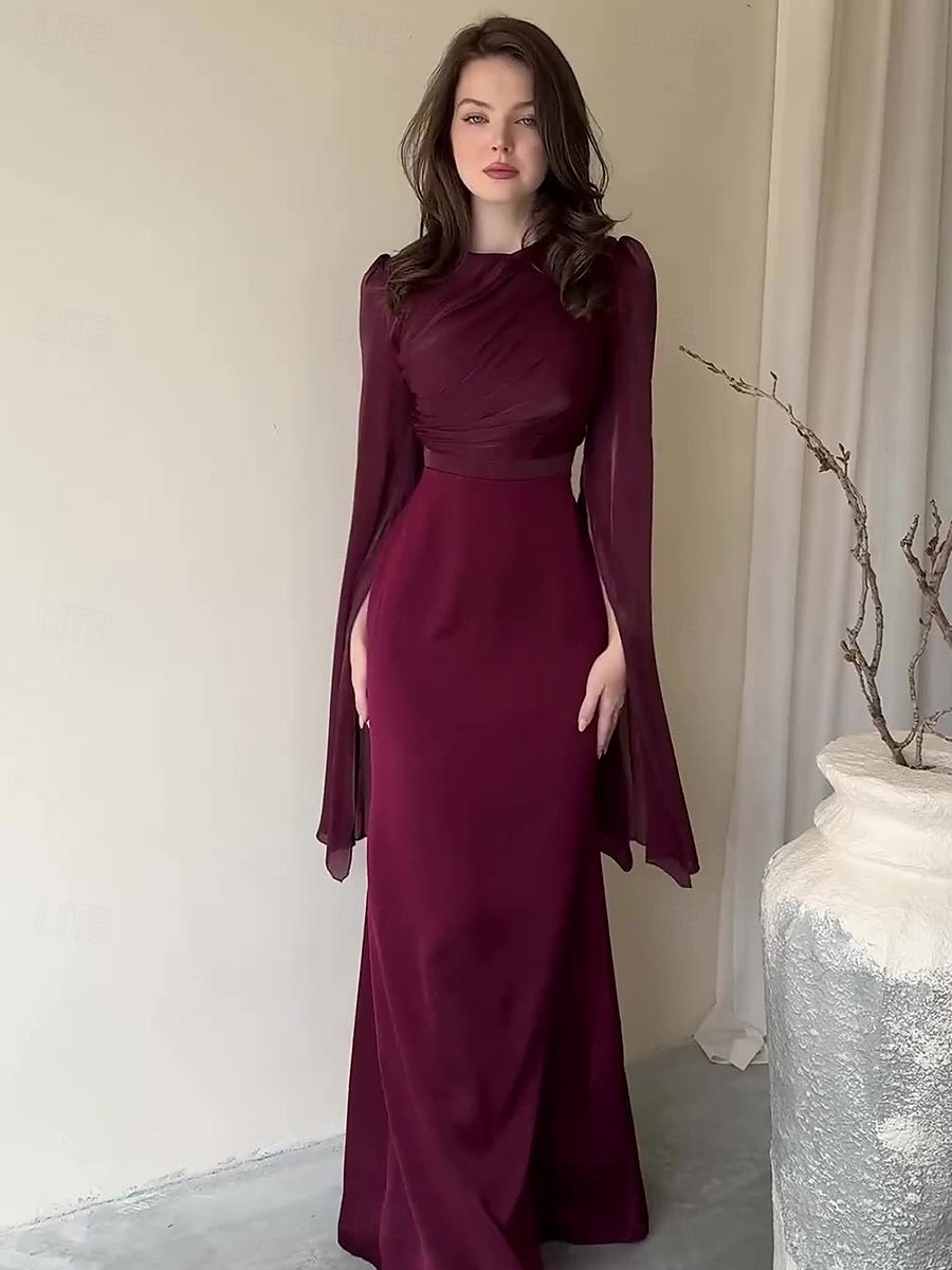 Sellő Trumpet Quinceanera Ruhák Elegáns Ruha Formális Esküvő Padló Hosszú Ujjú Crew Nyak Bársonyos Ráncokkal 2025 - $79.99 –P11