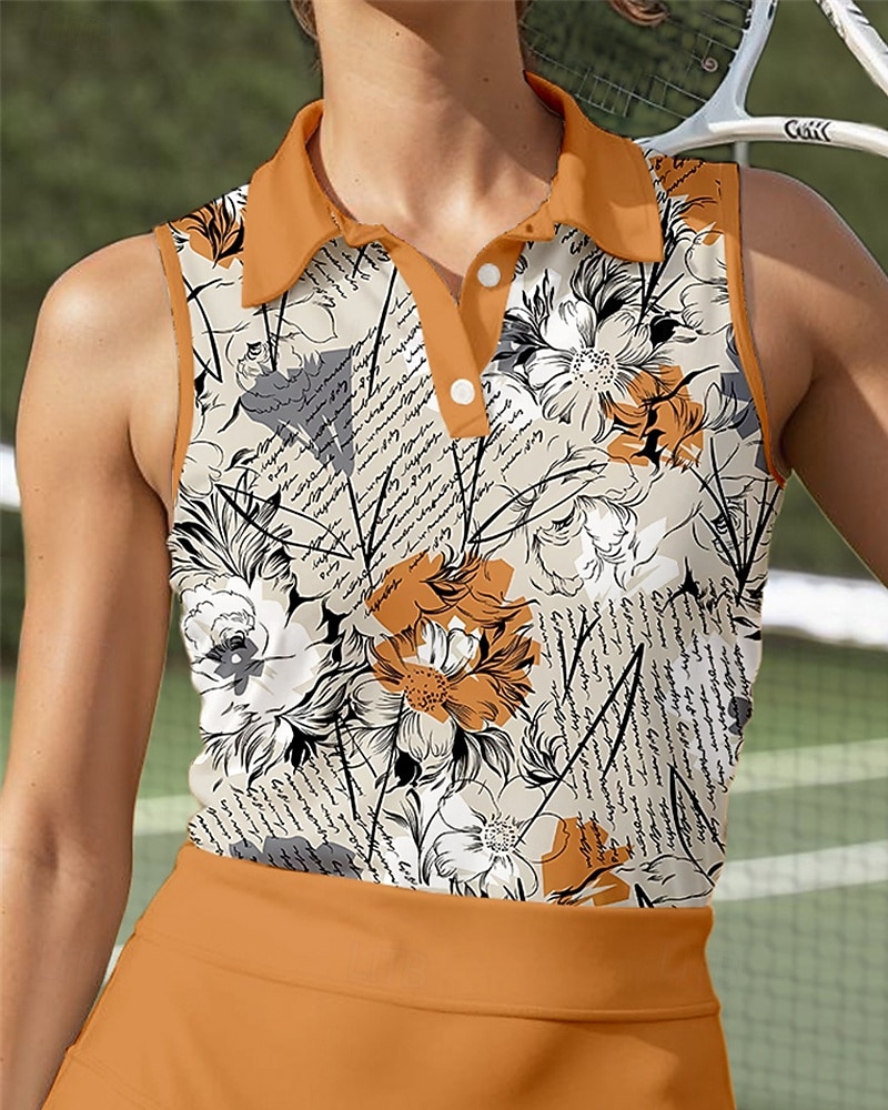 Damen Blumenmuster Sporthemd Sport-Set Tennis-Set Tennis Shirt 2 Stück Ärmellos Druck Atmungsaktiv Tennis Golfspiel Badminton Polokragen Rock Orange Tennisbekleidung 2026 - $35.99 –P3