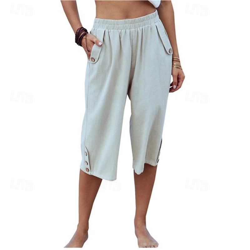 Damen Kunstbaumwollleinen Caprihose Stoffhosen Lässig Wadenlang Natürliche Taille Einfach Tasche Elastischer Bund Außenbereich Bequem Urlaub Straße Wein Grau Schwarz Rosa Sommer Normale Passform 2026 - $17.49 –P1