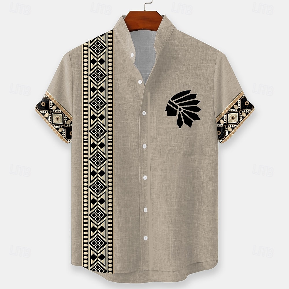 Bărbați Geometric Indian Έθνικ Cămașă Camașă cu nasturi Cămașă cu guler ridicat Manșon scurt Vintage Retro Vacanță Zilnice Costum de plajă Vară Primăvară Guler mandarin Imprimare 3D Cămașă de in 2026 - $25.99 –P4