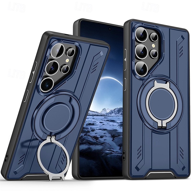 טלפון מגן עבור Apple AirTag S25 S25 אדג' S24 S24 FE S23 Ultra Plus S22 A16 A35 5G כיסוי אחורי מארז ספיחה מגנטי עם מעמד מגנטי אנטי פיפ תבנית גאומטרית TPU PC מתכת 2025 - $8.99 –P6