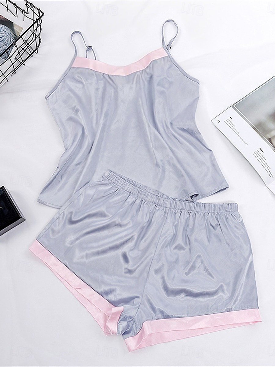 pijamale pentru femei seturi de top și pantaloni de culoare pură la modă casual moale acasă pat de zi cu zi din satin bretele respirabile cu bretele fără mâneci pantaloni scurți fără spate ținute de 2025 - $14.49 –P10