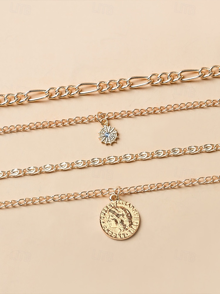 Gold and Silver Multi-Layered Pendant Necklace with Sun and Coin Charms, Trendy Bohemian Jewelry for Women, Perfect for Casual Wear and Summer Outings 2025 - $9.99 –P7